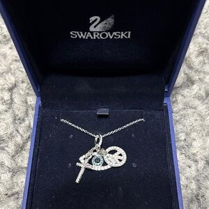Swarovski Silver Necklace with Blue and Clear Crystals